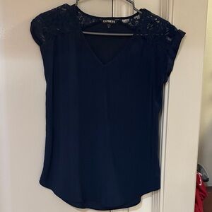 Express Deep Blue Lace Accent Blouse